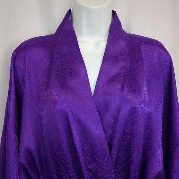 Vtg Victoria's Secret Gold Label Floral Jacquard Satin Purple Long Robe One Size - Picture 4 of 6